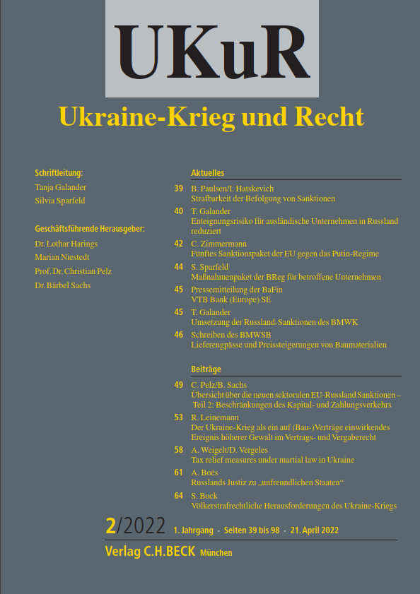 Der Ukraine-Krieg als ein auf (Bau-) Verträge einwirkendes Ereignis höherer Gewalt im Vertrags- und Vergaberecht