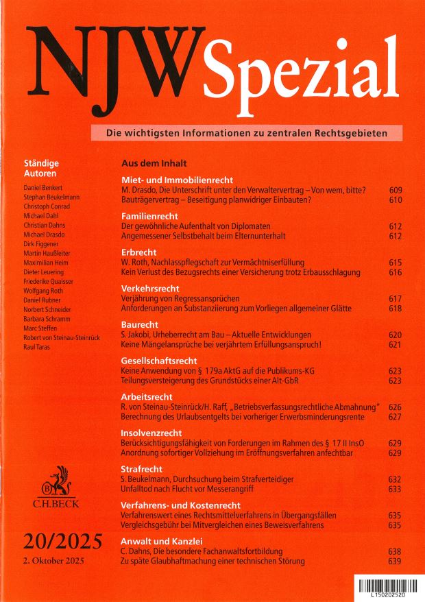 Urheberrecht am Bau – Aktuelle Herausforderungen und Entwicklungen - 20/2025 NJW-Spezial